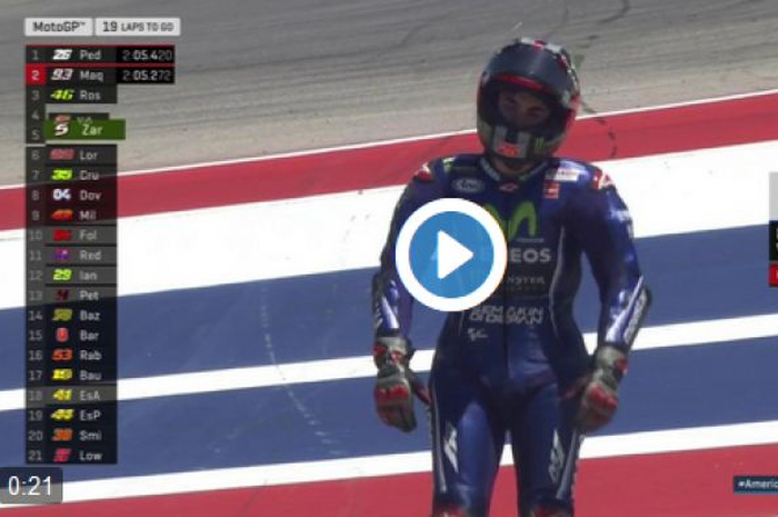 Detik-detik jatuhnya Maverick Vinales di MotoGP Amerika ada keanehan. Karena faktanya tidak ada problem besar dari FP1 sampai Warm up di MotoGP Amerika