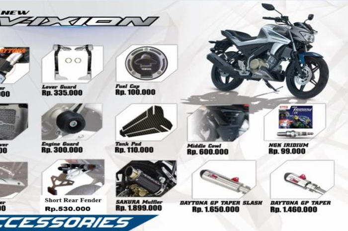 Aksesoris ini didesain oleh Unit Designer All New Vixion dan All New Vixion R serta Yamaha Indonesia mendevelopnya secara lokal dengan menggunakan bahan berkualitas Standard Japan Quality