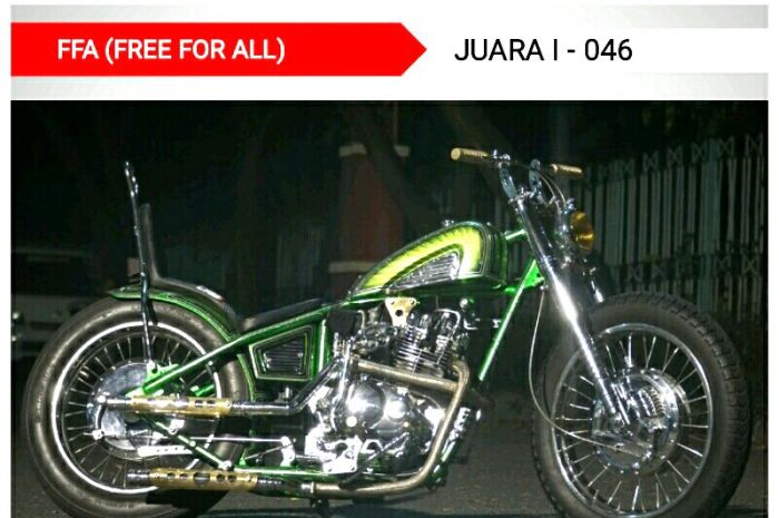 Motor yang dirombak bergaya Chopper dengan balutan airbrush hijau di rangka dan tangkinya ini berhasil memikat perhatian