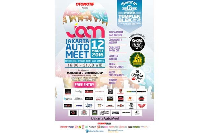 Sebelum event The 17th International Otobursa Tumplek Blek tahun ini, besok (12/3) akan digelar event pembuka bernama Jakarta Auto Meet (JAM). Jakarta Auto Meet berlangung besok di Sport Stube, Pondok Indah Golf, Jakarta. Jakarta Auto Meet gelaran Pe
