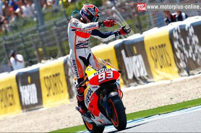 Marc Marquez kembali keluar sebagai pemenang Grand Prix Jerez, Minggu (4/5). Marquez berhasil mencatatkan  kemenangan ke-4 musim ini dalam balapannya yang ke-100 sepanjang karirnya di MotoGP, jug kemenangan pertamanya di Sirkuit Jerez sepanjang karir