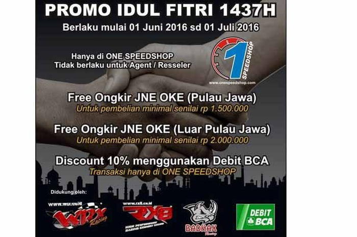 Idul Fitri 1437 masih sebulan lagi, tapi toko One Speedshop sudah kasih promo lebaran knalpot WRX, RX8 dan Badax. "Promo ini berlaku mulai