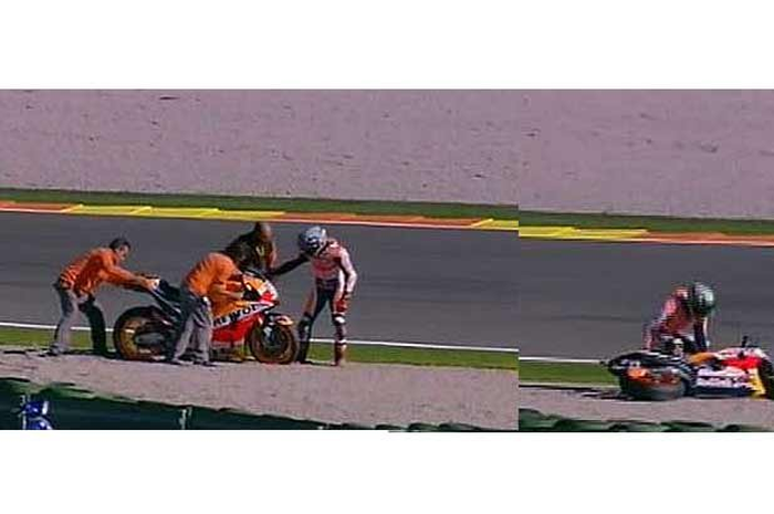 Hari ini (10/11) rider MotoGP baru selesai menyelesaikan tes pra musim dengan Michelin di sirkuit Valencia. Tapi, kejadian berulang lagi seperti tes resmi Michelin di sirkuit Aragon, Brno, dan Sepang. Kali ini kejadian parade banyak pembalap MotoGP j