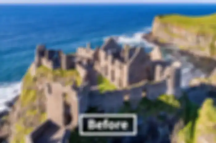 Dunluce Castle (County Antrim, Northern Ireland) sebelum direkonstruksi oleh teknologi