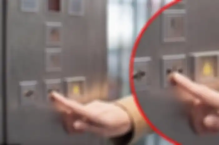 Ilustrasi tombol lift sebelum memakai teknologi nirsentuh.