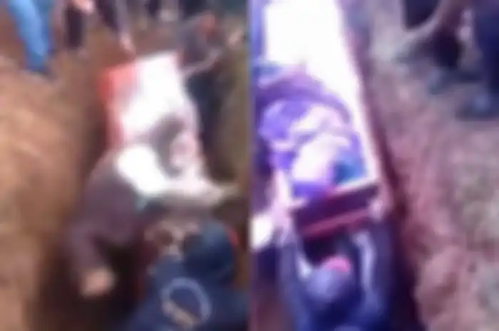 Jenazah jatuh saat prosesi pemakaman berlangsung.