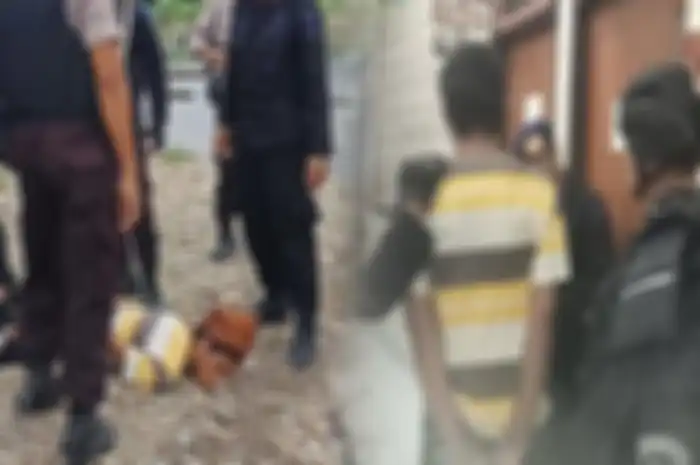 Pelaku yang merupakan selingkuhan istri muda korban saat dibekuk oleh polisi.