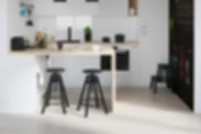 Inspirasi dapur mungil dengan konsep monokrom.