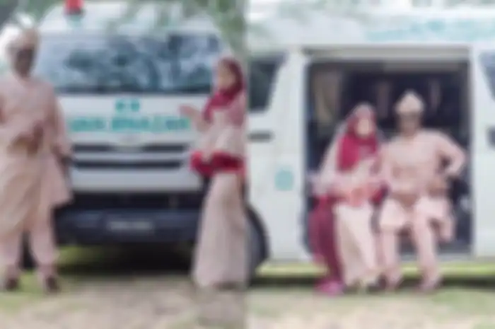 Pasangan Malaysia pilih foto pernikahan denagan mobil jenazah.