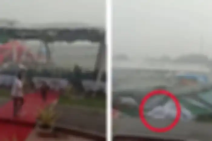 Menegangkan, Detik-detik Seorang Ayah Selamatkan Anak dari Hujan Badai hingga Tertimpa Tenda Bikin Pengunjung Histeris