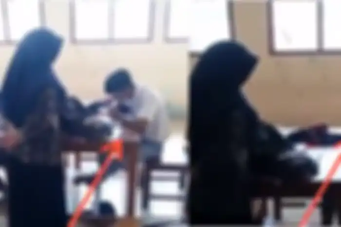Viral video siswa yang kaget maksimal karena lihat gurunya saat sedang asik main hape.
