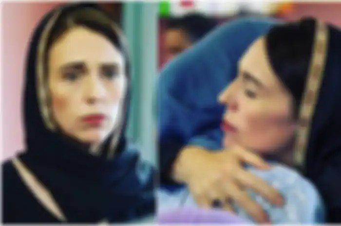 Jacinda Ardern PM Selandia Barumengunjungi keluarga korban serangan teroris di Christchurc, Sabtu (16/3/2019). 