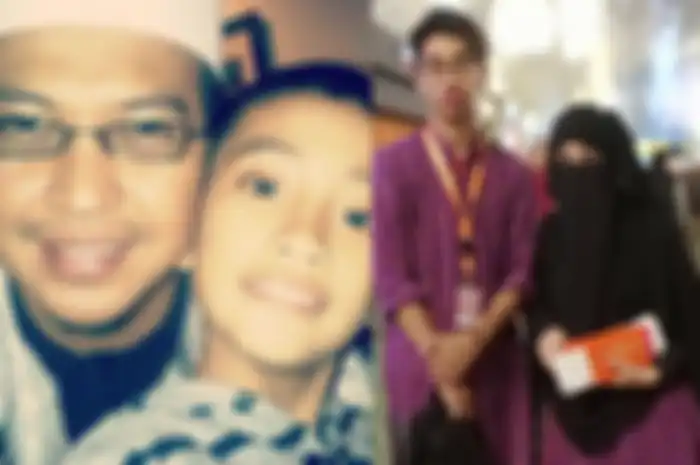 Abidzar Al Ghifari bersama kedua orang tuanya,  Ustaz Jefri Al Buchori dan Pipik Dian Irawati