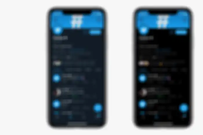 Contoh Dark Mode (kiri) dan Lights Out (kanan) pada aplikasi Twitter