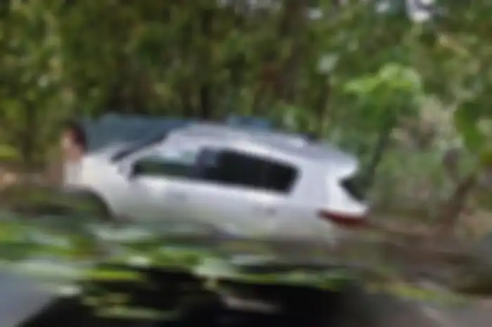 Pasangan itu bercumbu di depan mobil