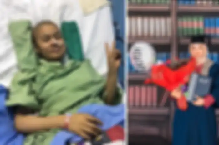 Aida berhasil meraih gelar Diploma di tengah perjuangan melawan kanker tulang yang dideritanya.