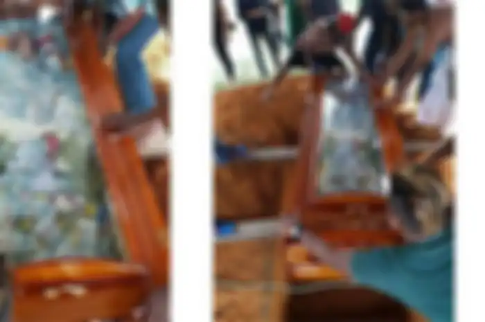 Seorang Koruptor mencoba menyuap tuhan dengan meletakkan uang bergepok-gepok di peti matinya.