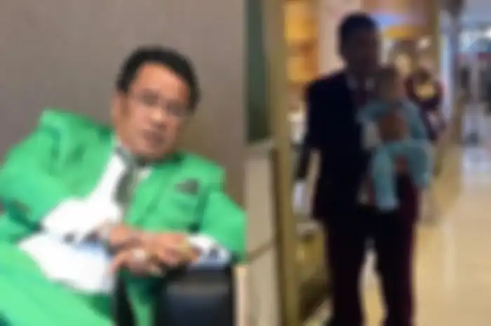 Hotman Paris gendong anak di dalam mall.