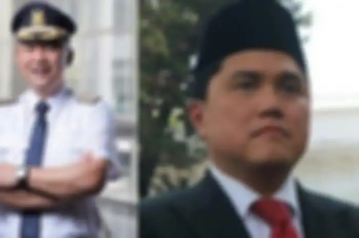 Kolase foto Ari Askhara dan Erick Thohir