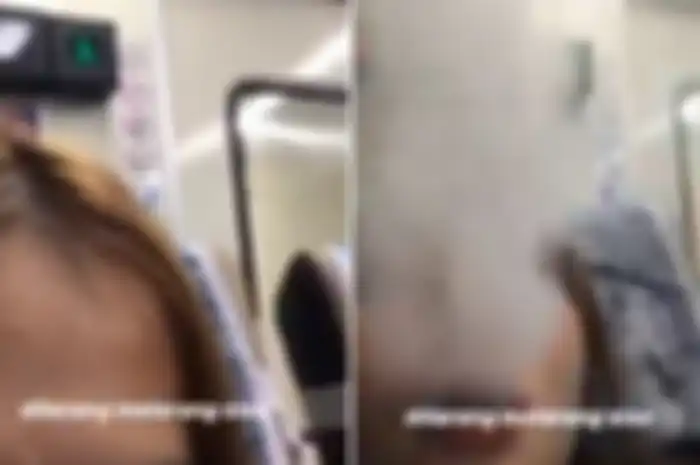 Potongan video penumpang yang mengisap vape di dalam kereta.