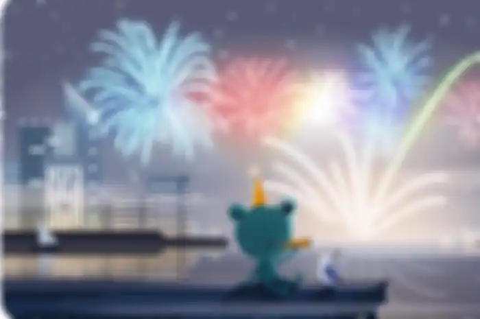 Tampilan awal Google Search dengan doodle Froggy si Katak.