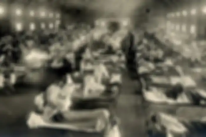 Barak yang diperuntukkan penderita flu Spanyol di Camp Funston, Kansas, 1918. 