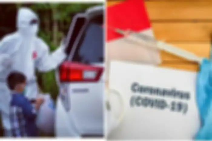 Anak yang positif corona dijemput petugas kesehatan sambil membawa kebutuhannya di dalam tas kresek