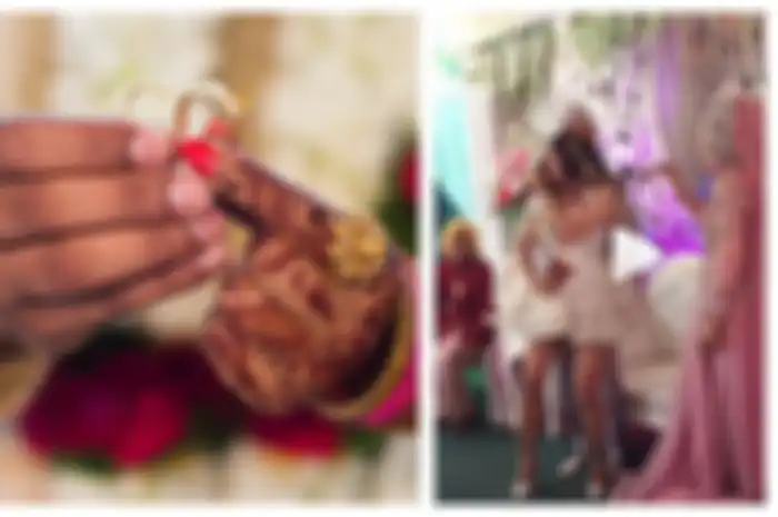 Biduan dangdut meliuk liuk menari di depan mempelai pengantin