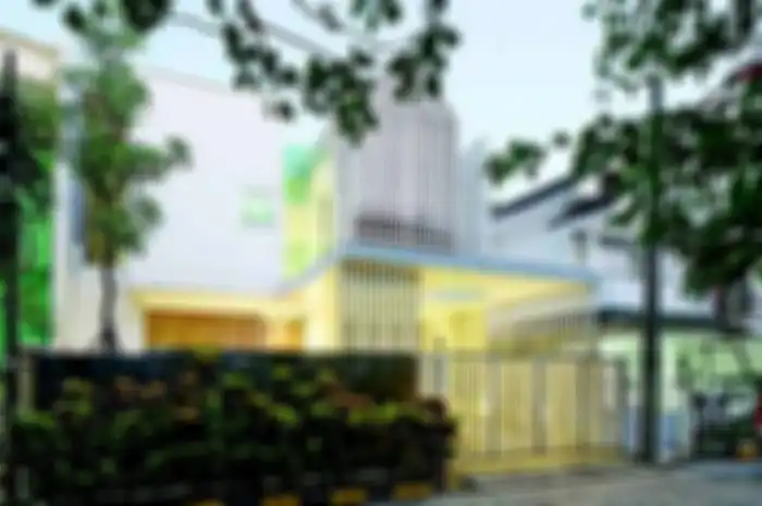 Ilustrasi rumah urban meresponsl ingkungan dan tetangga dengan konsep terbuka.