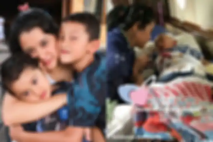 Marcella Zalianty bersama anaknya Aryton Magali Sastra Soeprapto yang mengidap Tumor Otak.