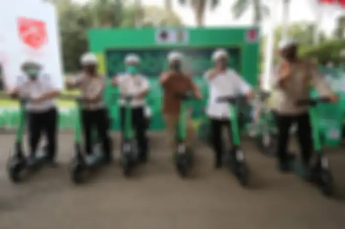 Acara peresmian kembalinya GrabWheels di Jakarta pada hari Kamis (13/8).