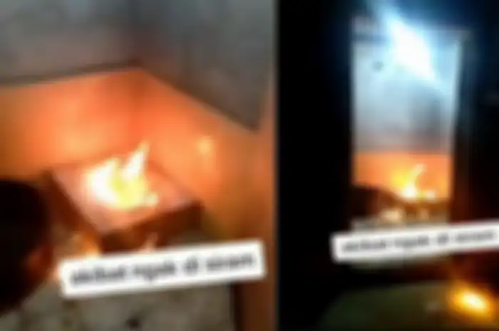 Lubang WC jongkok di salah satu fasilitas MCK mengeluarkan api.