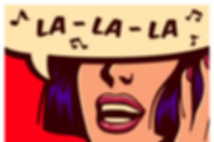 Pop art style comic book panel with woman singing carefree naive childish melody in speech bubble vector poster artwork design illustration