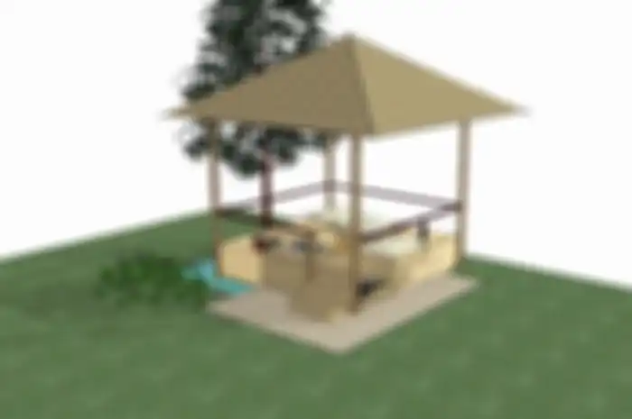 Optimalkan gazebo untuk tempat bersantai dan tempat menyimpan barang.