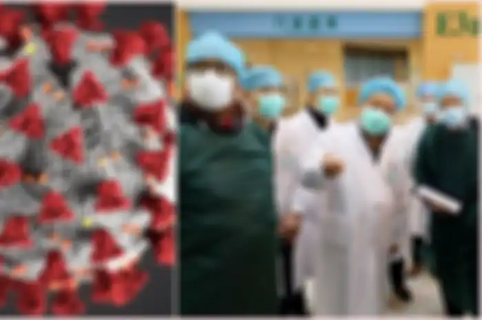 Pakar dari China dan tim ilmuan WHO saat mengunjungi Rumah Sakit Wuhan Tongji, pusat wabah virus corona di Hubei, China, 23 Februari 2020. 