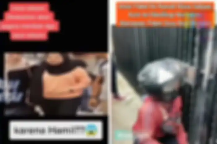 Nissa Sabyan pegang perut (kiri) dan kurir yang sedang antar paket ke rumah Nissa Sabyan (kanan)
