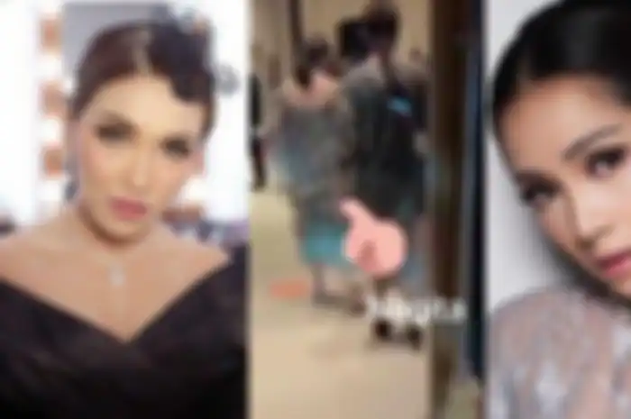 Momen Ayu Ting Ting bertemu Nagita Slavina di nikahan Atta dan Aurel. 