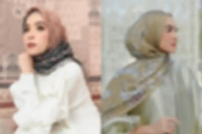 Ide gaya lebaran pakai hijab motif yang lagi tren