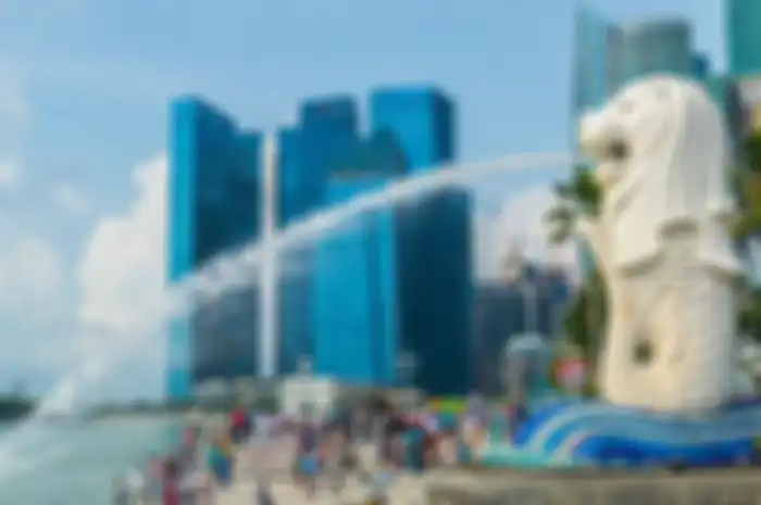 Ilustrasi patung Merlion yang ikonik di Singapura