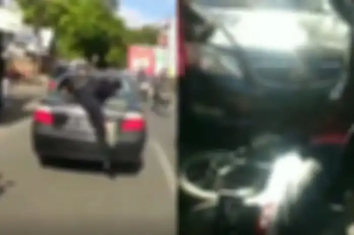 Pemotor berhamburan kejar mobil diduga tabrak lari hingga seret motor di Bandung, video beredar di media sosial.