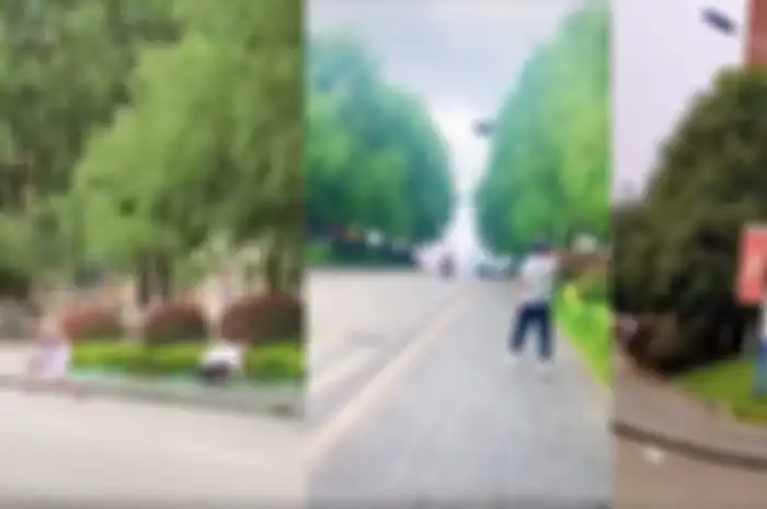 Aksi seekor burung menyerang pejalan kaki terutama pria di sebuah universitas