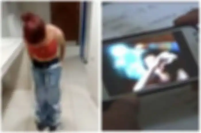 Wanita ini pasrah saat diseret satpam dan dipaksa lepas celana depan kamera