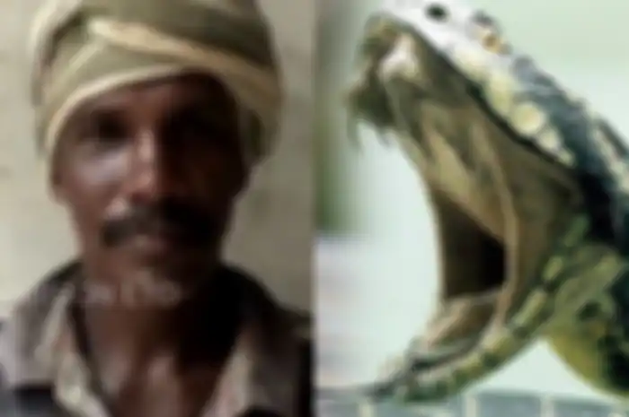 Kishore Badra, seorang pria di India yang viral karena menggigit balik ular berbisa yang sudah menggigitnya.