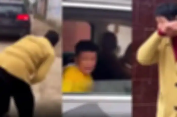 Seorang bocah menangis saat meninggalkan nenek dan kakeknya.