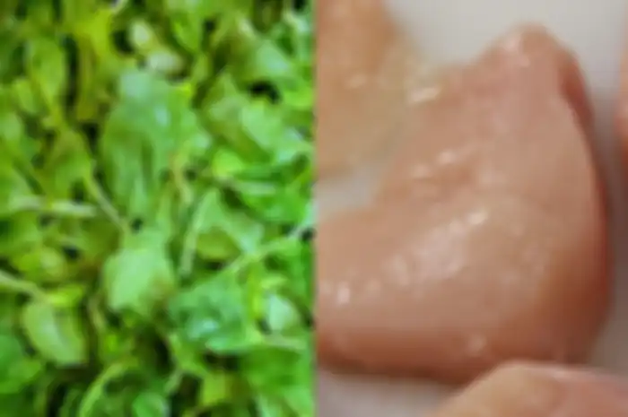 Bayam dan daging ayam