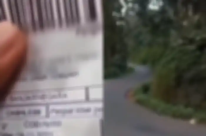 Kolase Foto Paket yang dibawa kurir dan lokasi yang dilewati kurir yang viral mengirim satu buah permen.