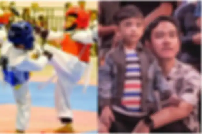 kiri (Jan Ethes berbaju merah saat tanding taekwondo), kanan (Jan Ethes dan Gibran Rakabuming)