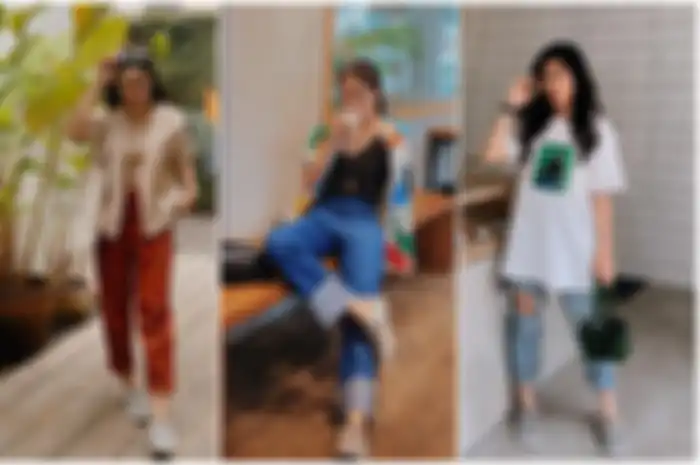 OOTD Febby Rastanty pakai 1 model slip on.