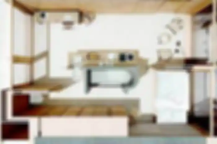 Ilustrasi furnitur kompak, multifungsi, dan bisa 