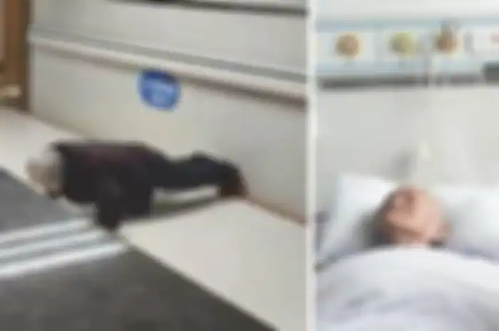 Suaminya terbaring lemah di kasur rumah sakit, nenek ini berolahraga di depan pintu kamar suaminya